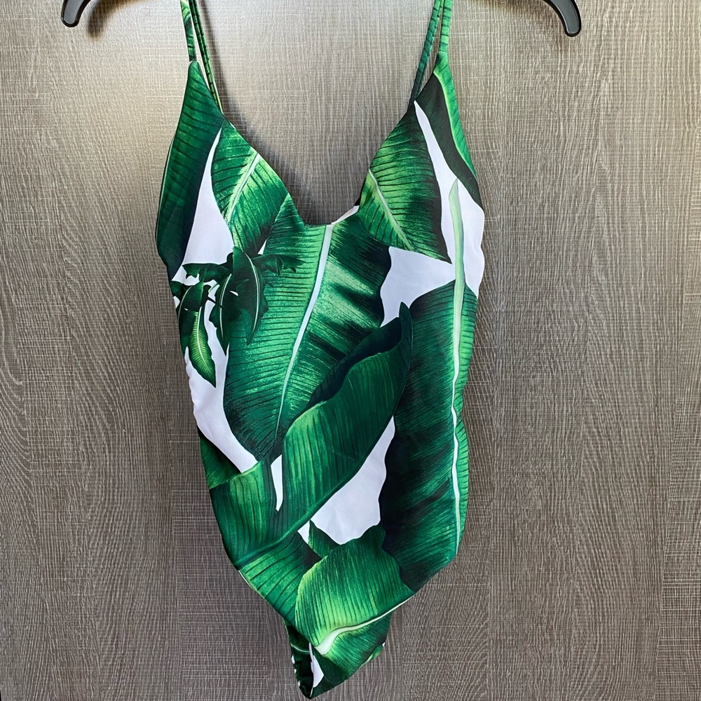 Green Leaf Strappy One Piece Swimsuit